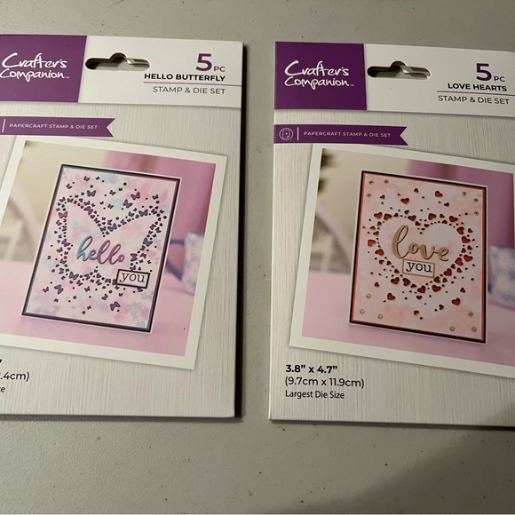 Crafter's Companion Stamp & Die Set - Hello Butterfly and Love Hearts lot - Picture 1 of 7
